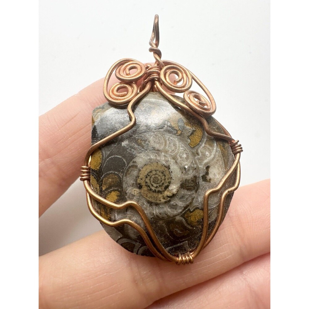 Ammonite Fossil Wire Wrapped Pendant Handcrafted Copper Dailywear